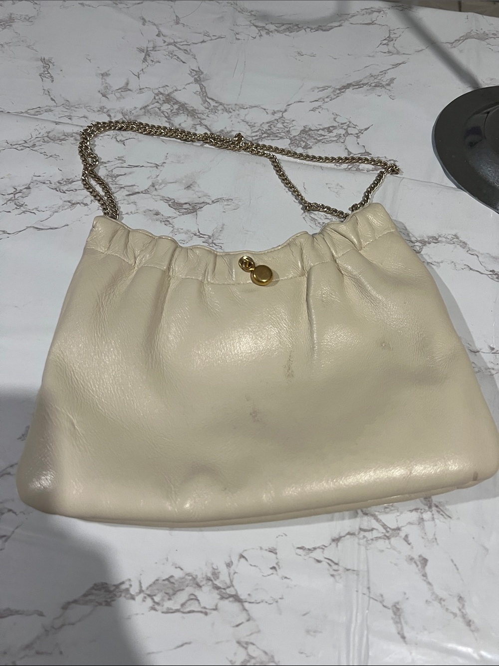 Cream Leather Chain-Handle Shoulder Bag